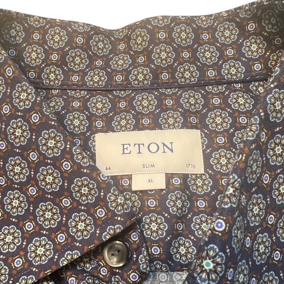 Eton men's dress shirt (Slim Signature Navy Medallion Print Twill) - Picture 2 of 3